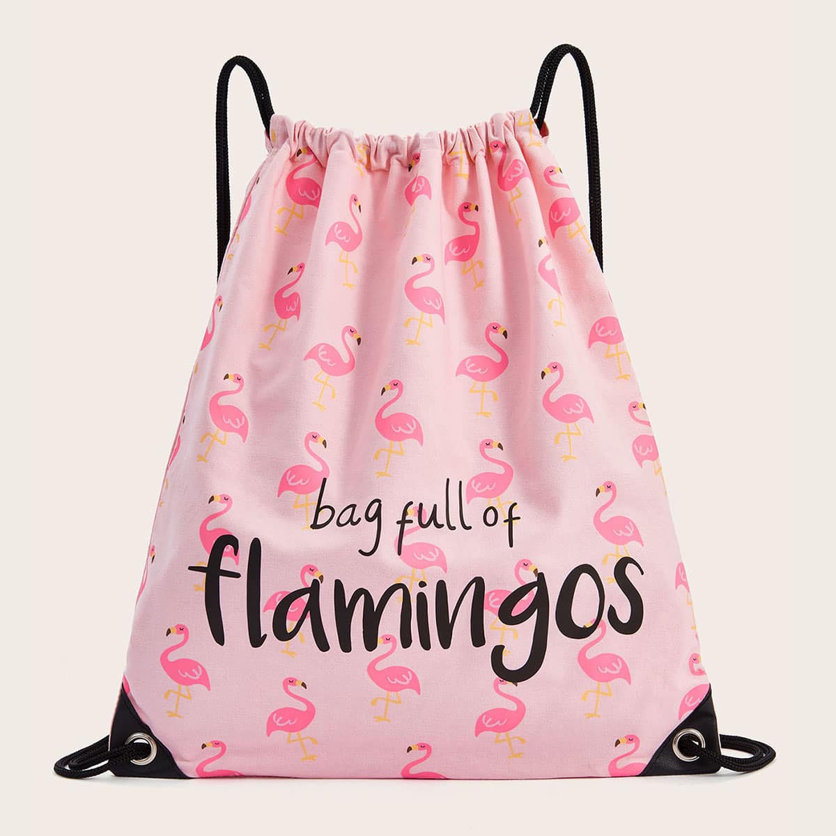 

Flamingo Graphic Drawstring Backpack, Pink
