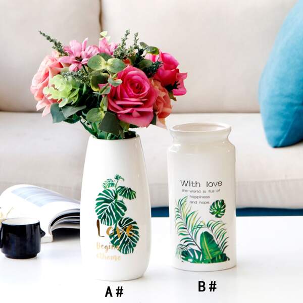

1pc Leaf Print Flower Vase, White