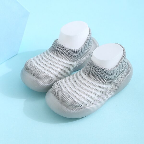 

Baby Girls Striped Slip On Knit Sneakers, Grey