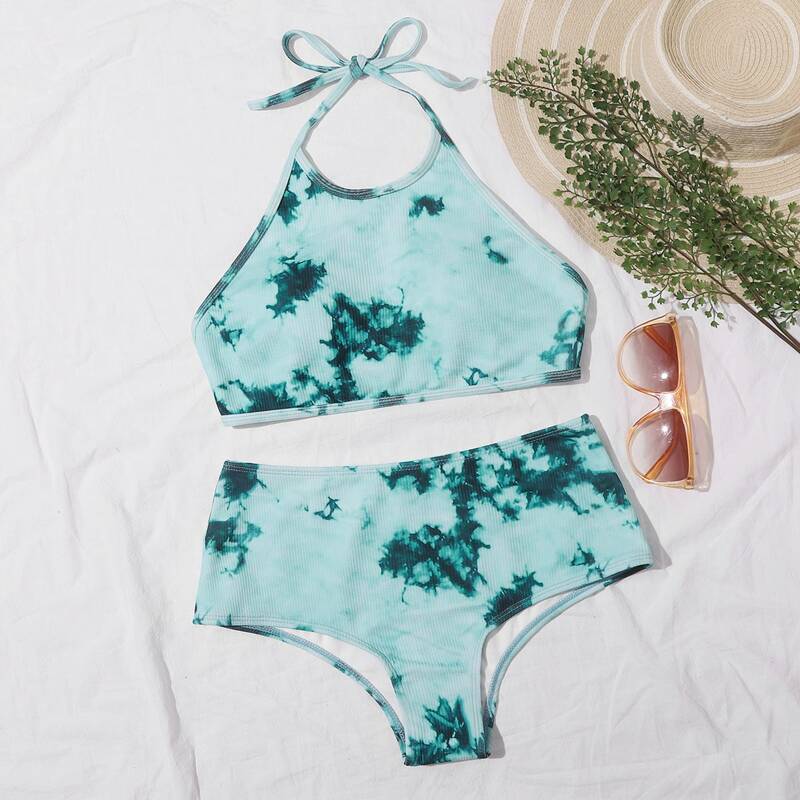 

Tie Dye High Waist Bikini Swimsuit, Green