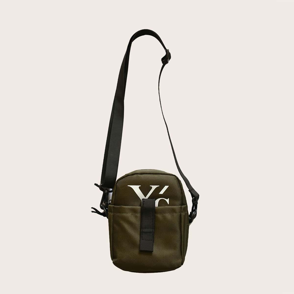 

Guys Letter Graphic Crossbody Bag, Army green