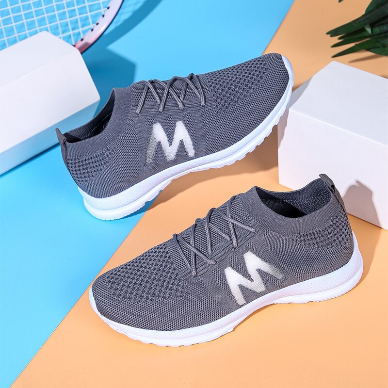 

Lace-up Front Low Cut Knit Sneakers, Grey