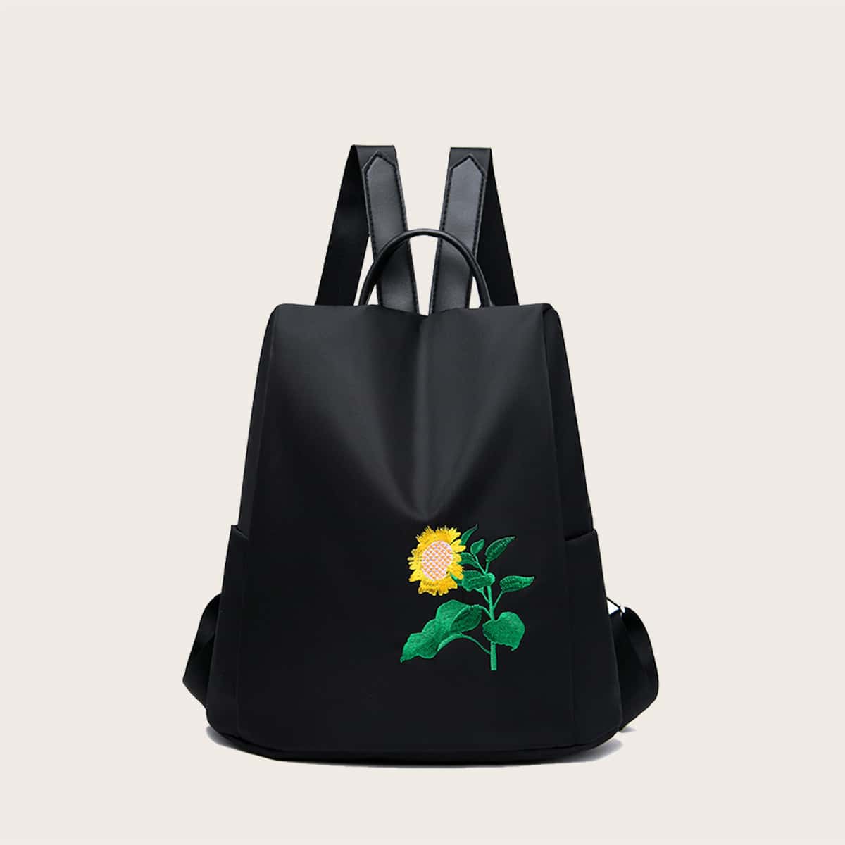 

Floral Embroidery Backpack, Black