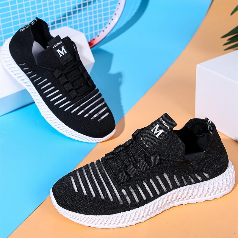 

Lace-up Front Knit Sneakers, Black