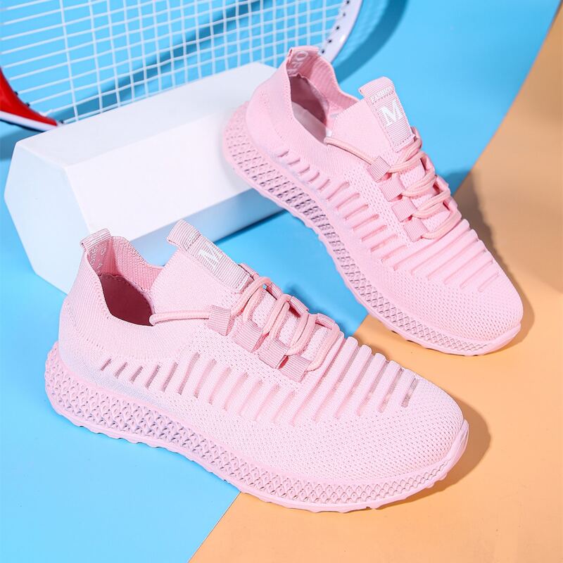 

Lace-up Front Knit Sneakers, Pink