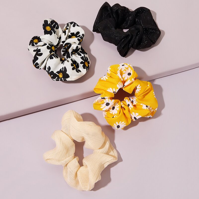 

4pcs Floral Scrunchie, Multicolor