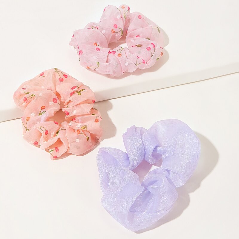 

3pcs Cheery Mesh Scrunchie, Multicolor