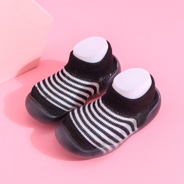 

Baby Boys Striped Slip On Knit Sneakers, Black and white