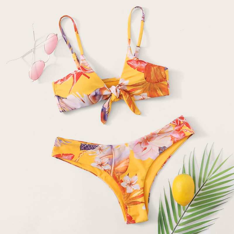 

Floral Knot Front Bikini Swimsuit, Yellow