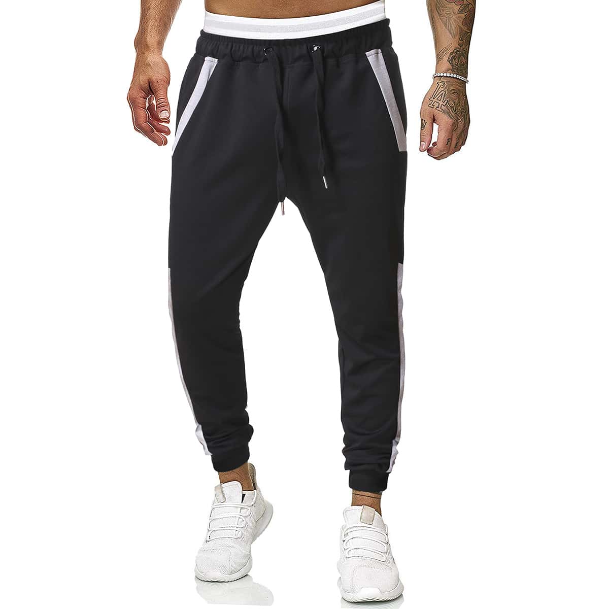 

Guys Contrast Panel Drawstring Waist Sweatpants, Black