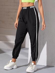 SHEIN Quần Ruy băng Lá thư màu đen Thể thao - màu đen - Xem 1