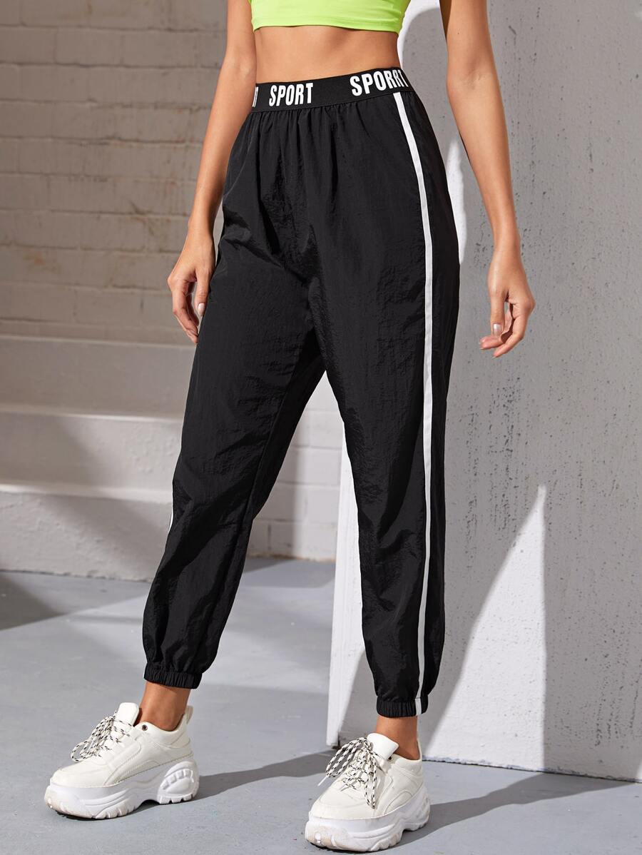 SHEIN Quần Ruy băng Lá thư màu đen Thể thao - màu đen - Xem 1