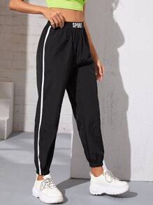 SHEIN Quần Ruy băng Lá thư màu đen Thể thao - màu đen - Xem 3