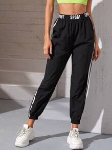 SHEIN Quần Ruy băng Lá thư màu đen Thể thao - màu đen - Xem 5
