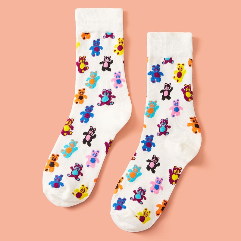 

Allover Bear Crew Socks, White