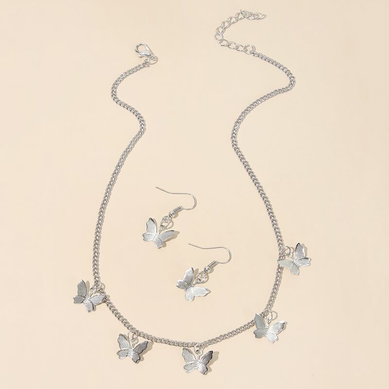 

1pc Butterfly Necklace & 1pair Earrings, Silver