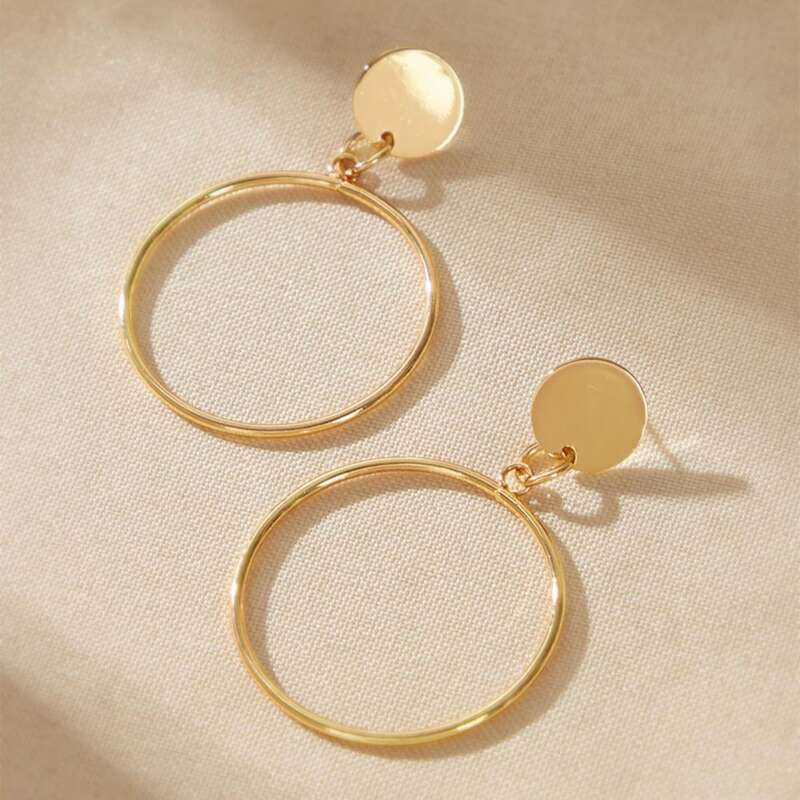

Disc Decor Round Drop Earrings, Gold