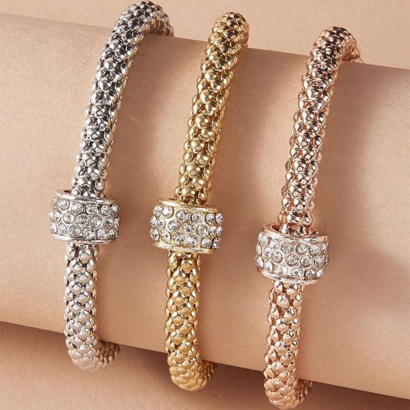 

3pcs Rhinestone Engraved Bracelet, Multicolor