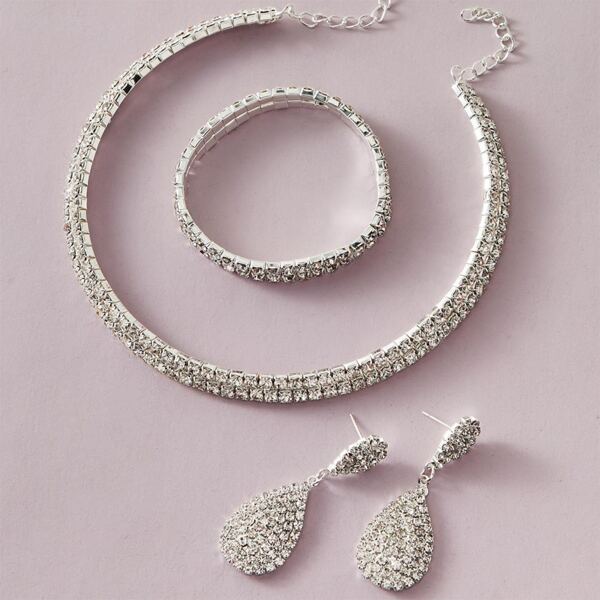 

4pcs Rhinestone Jewelry Set, Silver