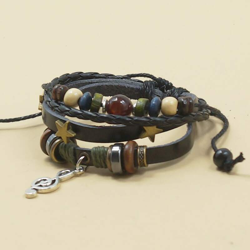 

Guys Music Note Charm Bracelet, Black