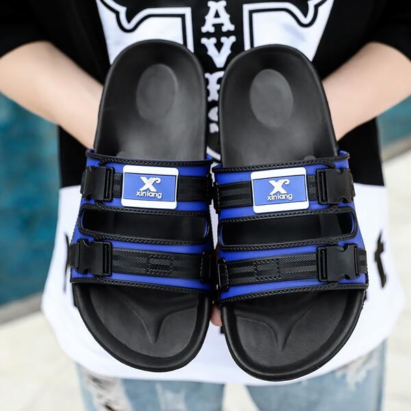 

Men Release Buckle Decor Sliders, Blue