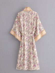 Kimono con estampado de plantas todo sobre cinturón, para vacaciones de verano en la playa