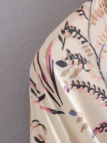 Kimono con estampado de plantas todo sobre cinturón, para vacaciones de verano en la playa