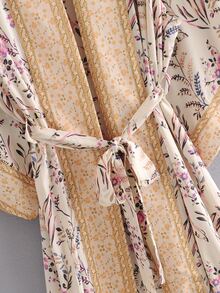 Kimono con estampado de plantas todo sobre cinturón, para vacaciones de verano en la playa
