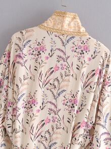 Kimono con estampado de plantas todo sobre cinturón, para vacaciones de verano en la playa