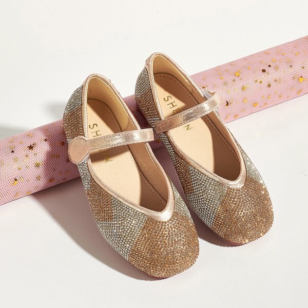 

Toddler Girls Two Tone Rhinestone Flats, Gold