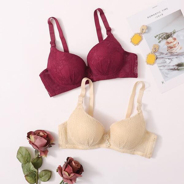 

2pack Floral Lace Bra Set, Multicolor