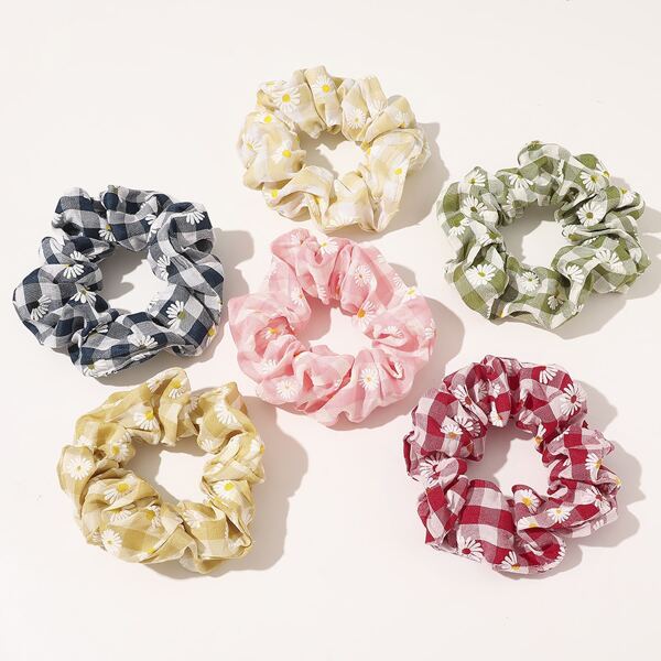 

6pcs Girls Daisy Pattern Scrunchie, Multicolor