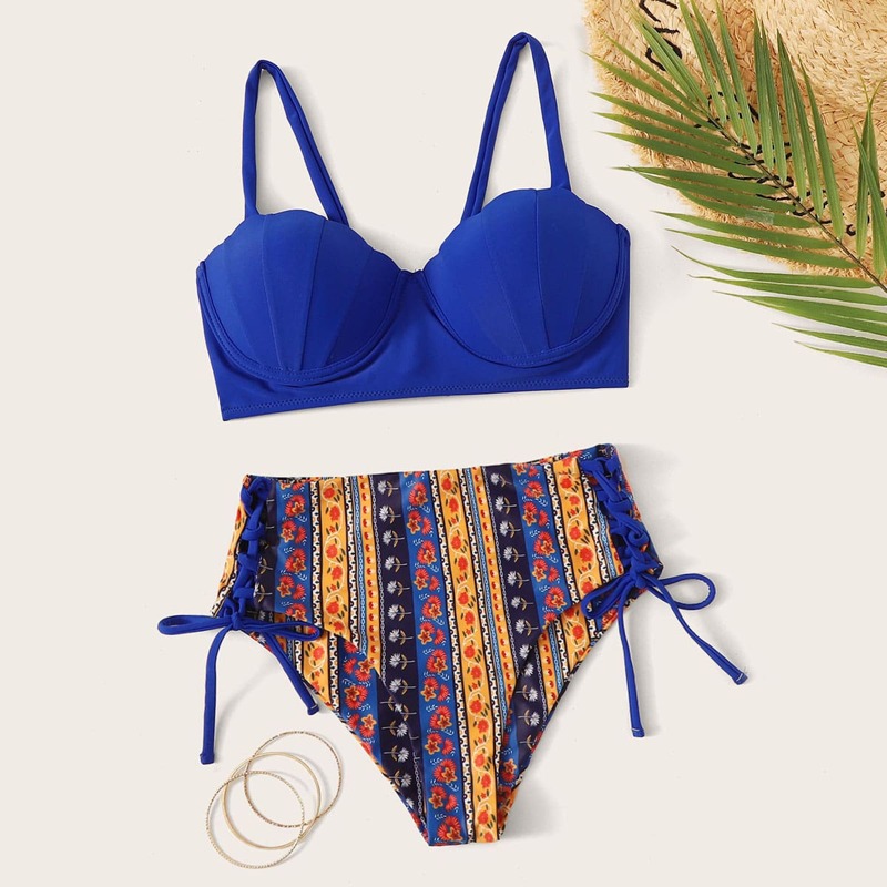 

Floral Push Up Tie Side Bikini Swimsuit, Multicolor