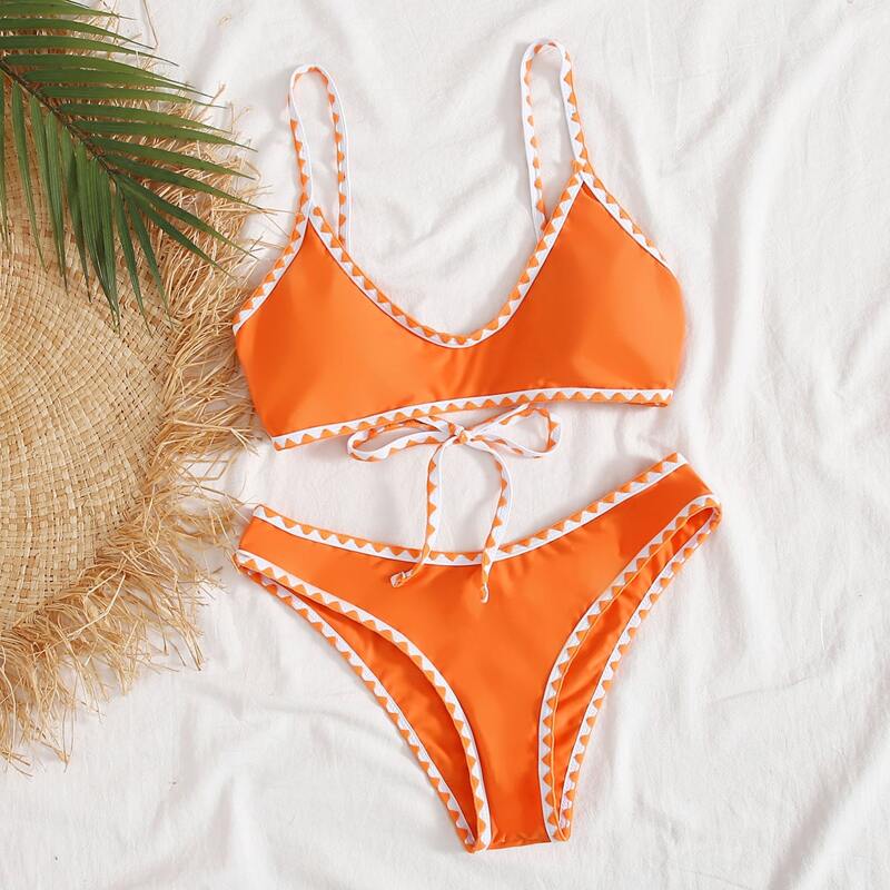 

Whip Stitch Tie Back Bikini Swimsuit, Orange
