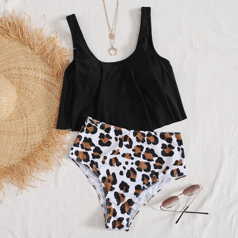 

Leopard Hanky Hem Bikini Swimsuit, Multicolor