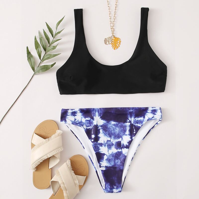 

Bleach Dye Scoop Neck Bikini Swimsuit, Multicolor