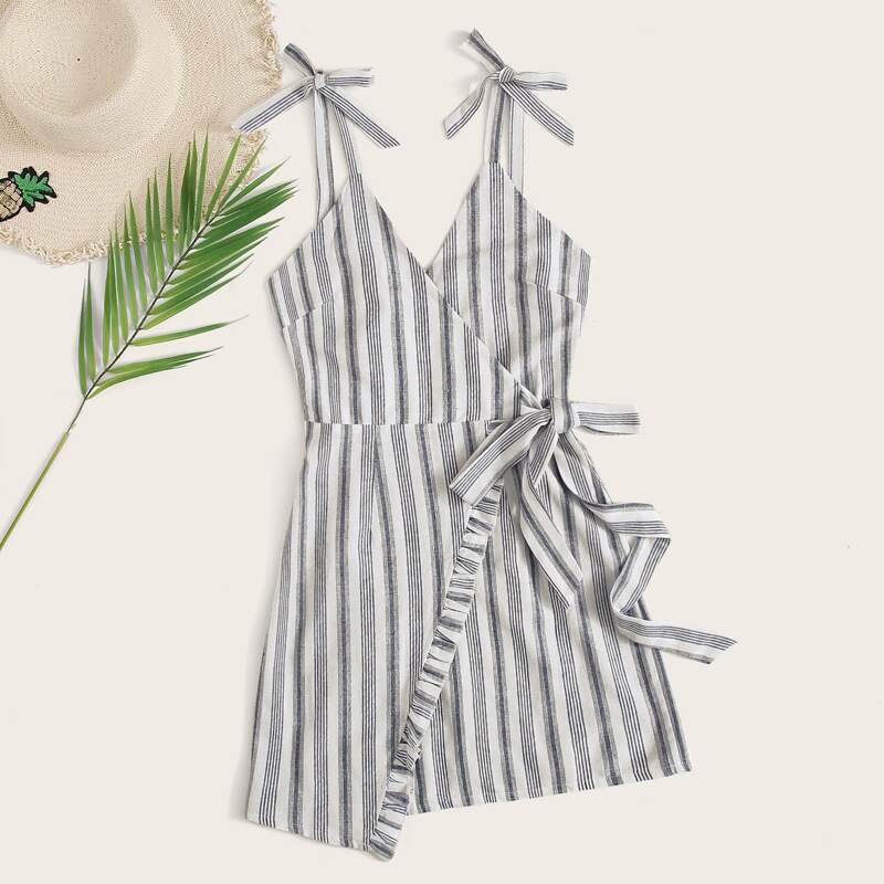 

Striped Tie Wrap Cami Dress, Multicolor