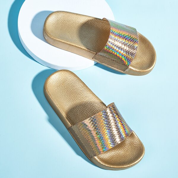 

Open Toe Thick Sole Wide Fit Sliders, Gold