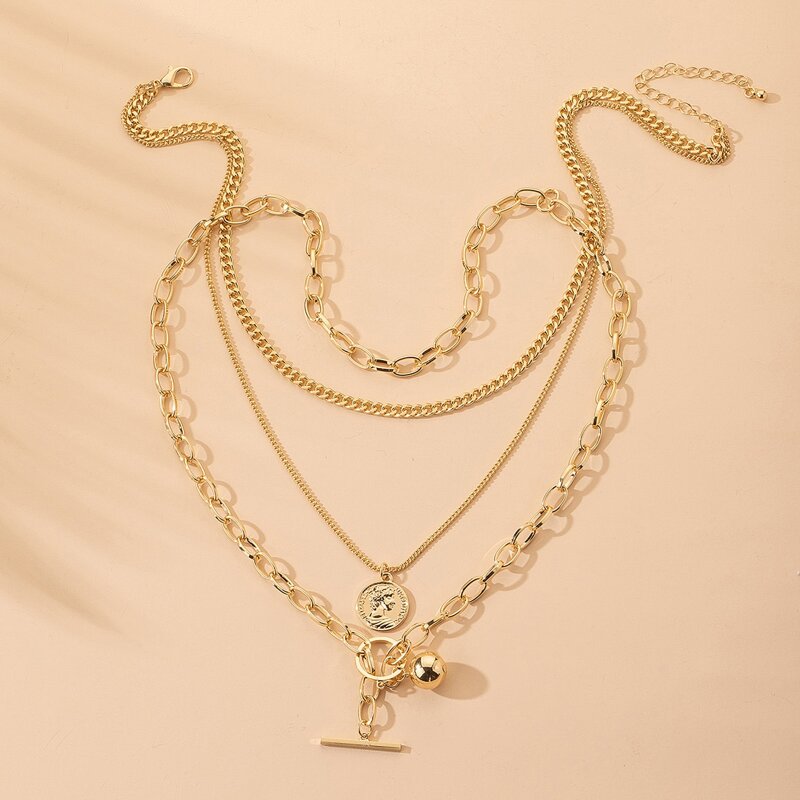 

2pcs Guys Coin Charm Necklace, Gold