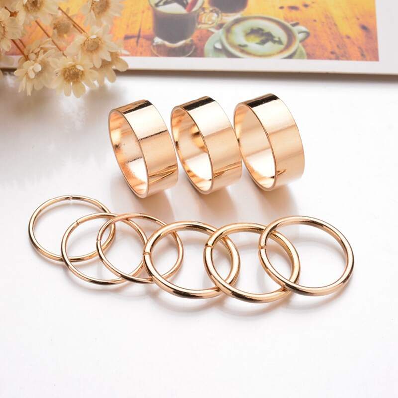 

9pcs Guys Simple Ring, Gold