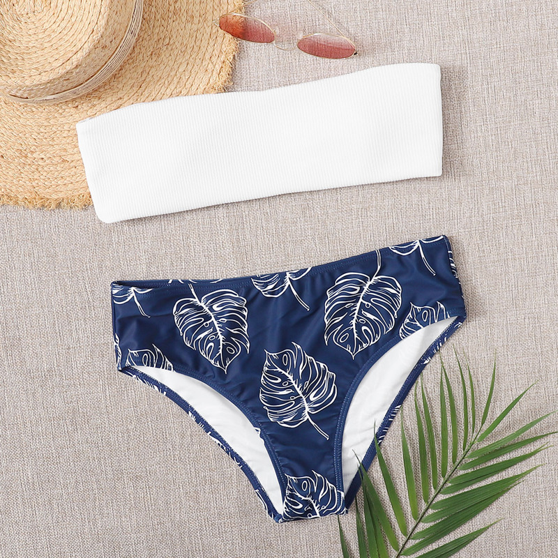 

Leaf Bandeau Bikini Swimsuit, Multicolor