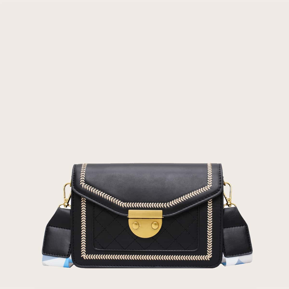 

Quilted Flap Crossbody Bag, Black