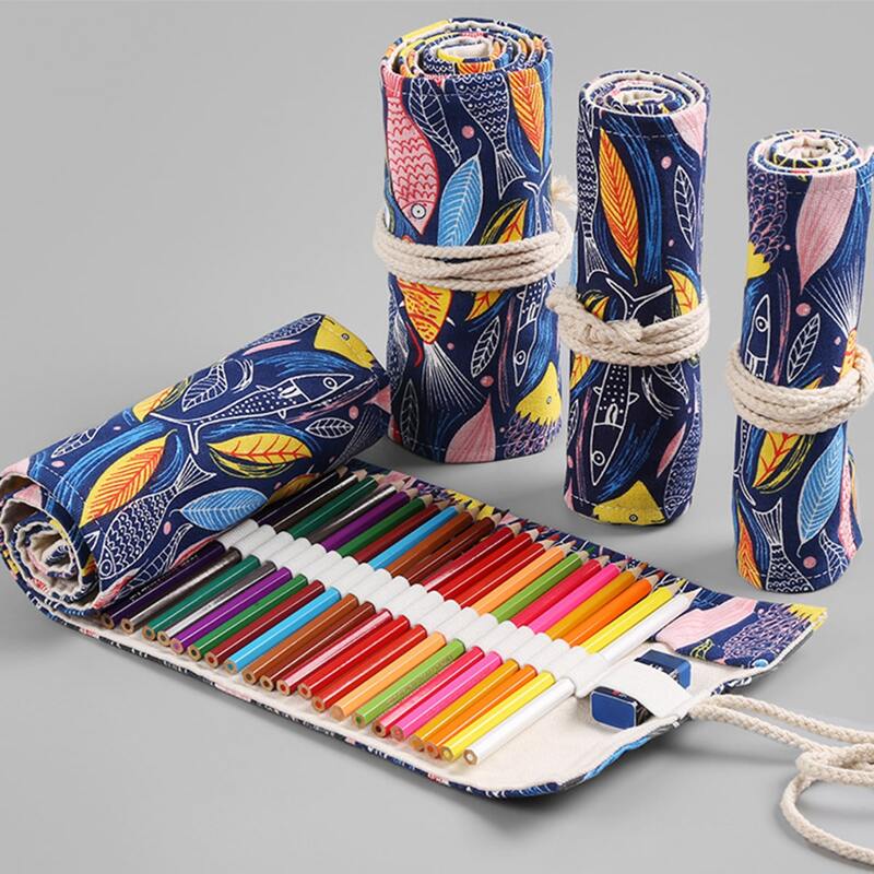 

1pc Fish Print Roll Pencil Case, Multicolor