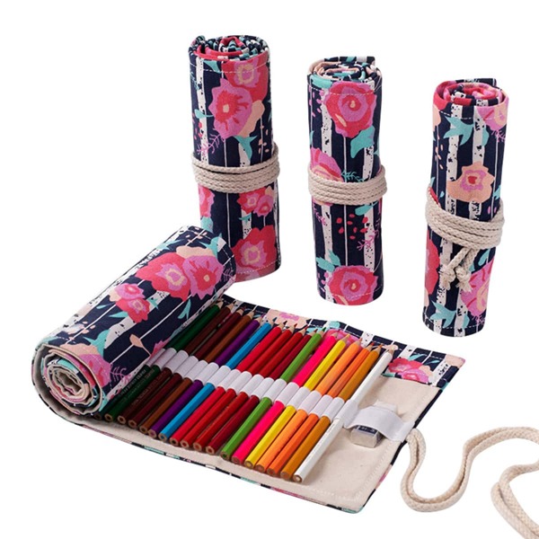 

1pc Flower Print Roll Pencil Case, Multicolor
