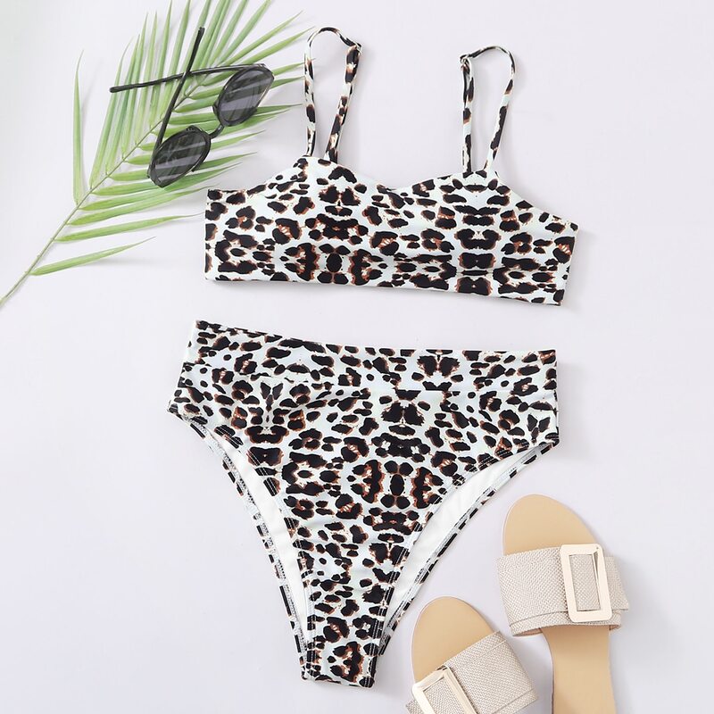 

Leopard High Waist Bikini Swimsuit, Multicolor