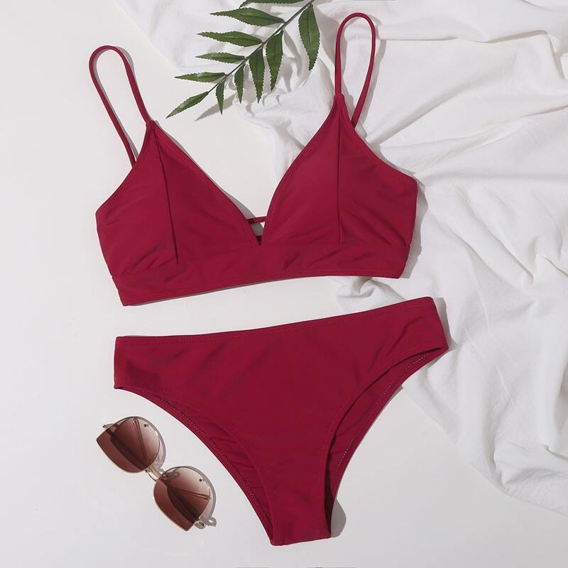 

Tie Back Cami Bikini Swimsuit, Burgundy