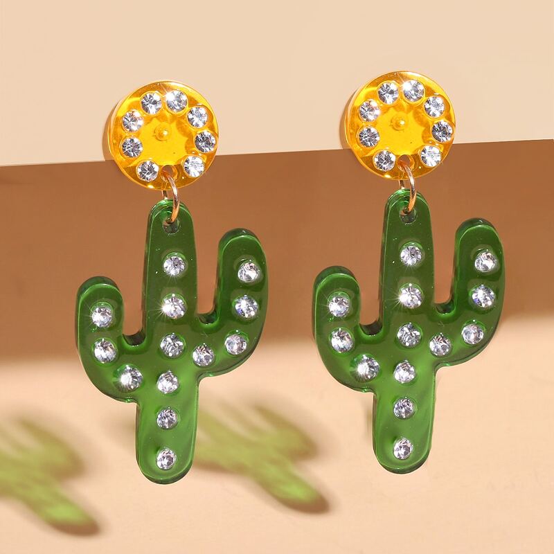 

Cactus Shaped Drop Earrings, Green