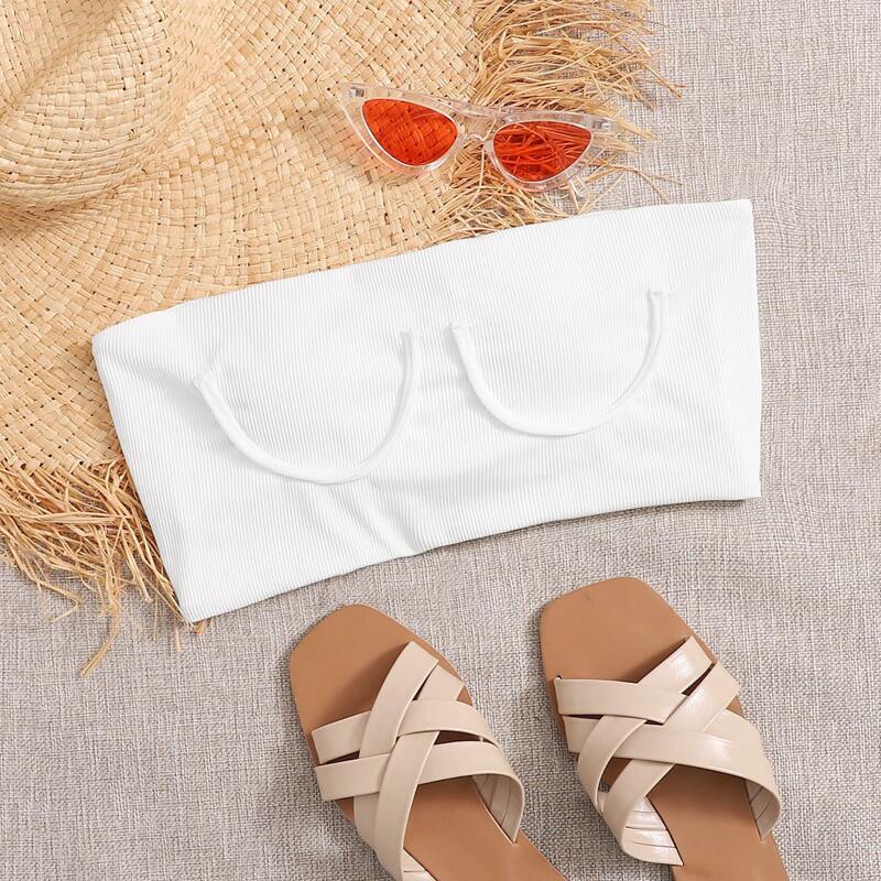 Tie Back Bandeau Bikini Top, White
