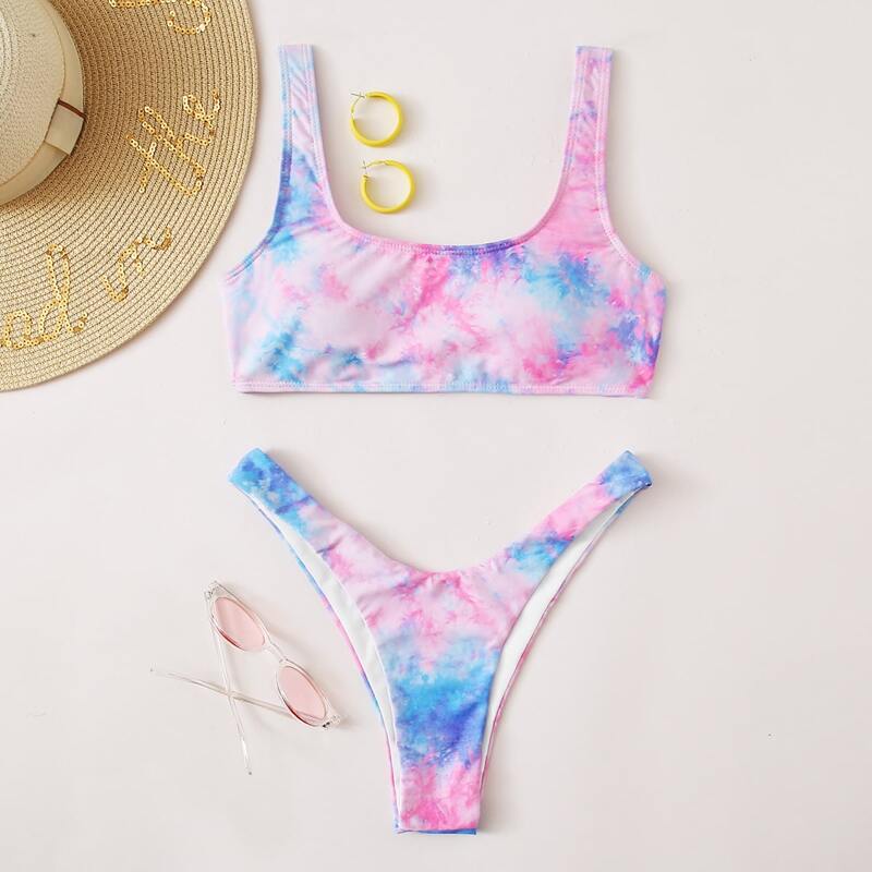 

Tie Dye High Leg Bikini Swimsuit, Multicolor