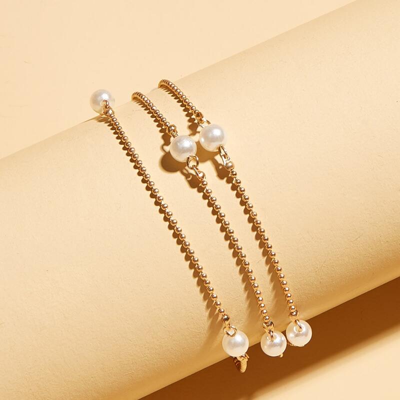 

Faux Pearl Decor Chain Anklet, Gold